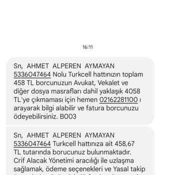 Turkcell Adıma Kayıtlı Olmayan Numara Borcu