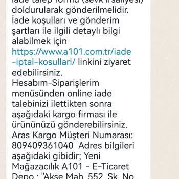 A101 İnternet Sitesi Sipariş İptali Ve İade Sorunu
