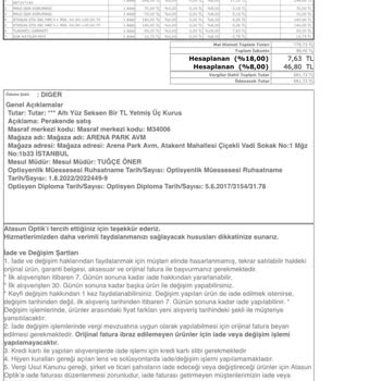 Atasun Optik Gözlük Garanti Belgesi Süresi