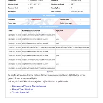 Aras Kargo Gönderimi İade Ediyor