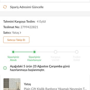 Trendyol Yataş Dan Aldığım Ürünler 1 Ayı Geçtiği Halde Kargolanmıyor