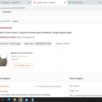 Trendyol Kargosunun Yapmış Olduğu Çapraz Kargo İadesi