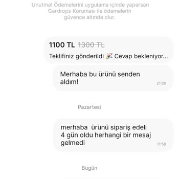 Gardrops Sipariş Ettiğim Ürün Gelmedi
