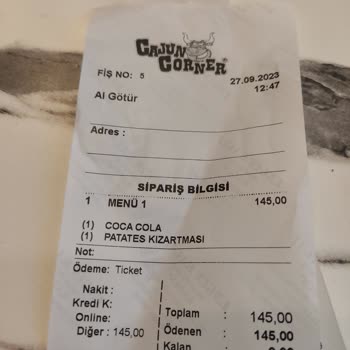 Cajun Corner Sipariş Deneyimi