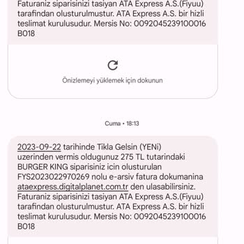 Tıkla Gelsin Fazla (Ç) Alınan Ödeme Burger King