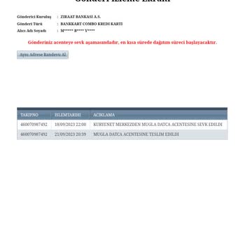 Kuryenet Teslim Edilmeyen Banka Kartı