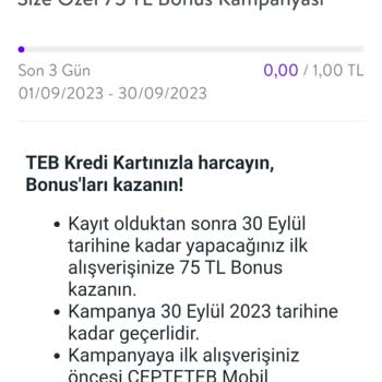 TEB Size Özel 75 TL Bonus Kampanyası