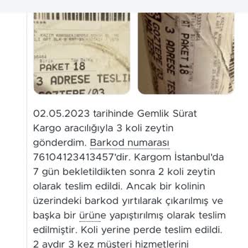 Sürat Kargo'da Bir Koli Zeytin Kayıp