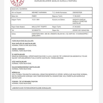 Sağlık Bakanlığı Malulen Emekli Sağlık Kurulu Sonuç