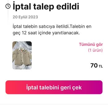 Gardrops 64357659 Numaralı Sipariş İptali