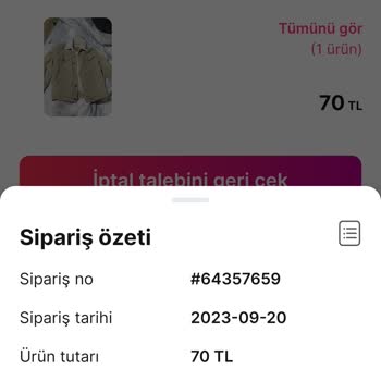 Gardrops 64357659 Numaralı Sipariş İptali