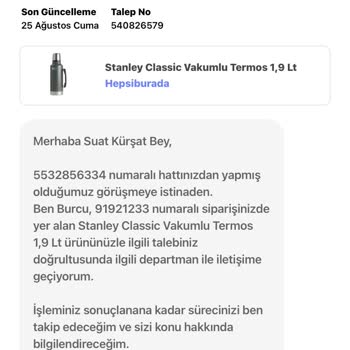 Hepsiburada Stanley Termosumu Yenisi İle Değiştirmedi.