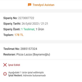 Trendyol Yemek Yemek Sipariş İptal Ve İade Sorunu