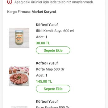 Köfteci Yusuf Teslim Edilmeyen Ürünün Ücret İadesi
