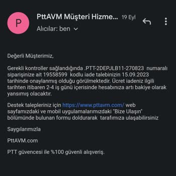 Eptt AVM İade Ücretimin Ödenmemesi.