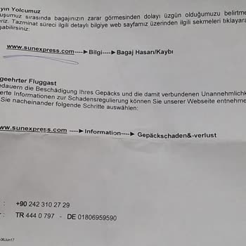 Sunexpress Hava Yolları Hasar Verdikleri Bagajı Kabul Etmemek İçin Uğraştırıyor