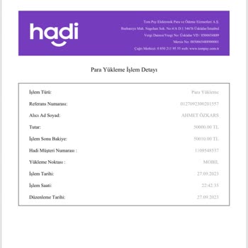 Hadi TOM Pay Kredi Kartından Yüklemeye Kesilen Para