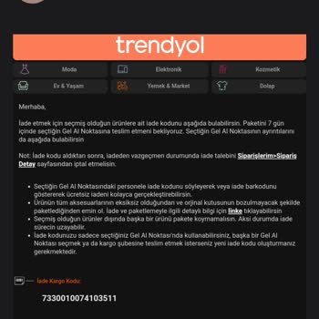 Trendyol Gel Al Noktası Ürün İademi Yapmadı