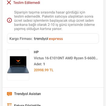 Trendyol Kargoda Hasar Gören Laptop