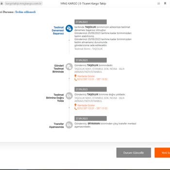MNG Kargo Arnavutköy Şubesi Adresime Teslim Etmiyor