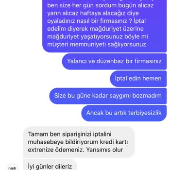 Nish For You 38. Günde Bile Ürün Teslim Edemeyen Firma