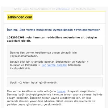 Sahibinden.com Net Ve Brüt M2' Aynı Yazıldığı İçin İlan Kaldırıyor