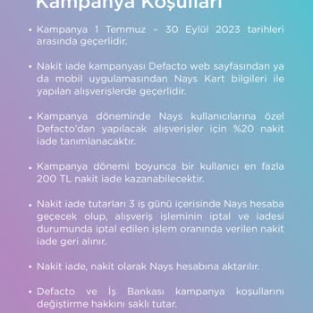 İş Bankası Nays Kart İle DeFacto Yüzde 20 Hediye Para İade Edilmedi
