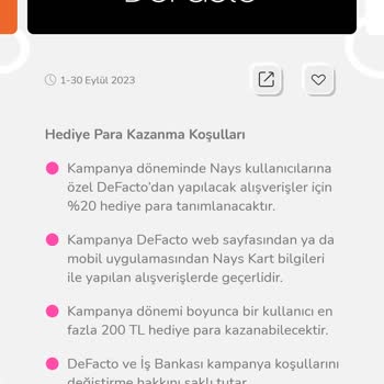 İş Bankası Nays Kart İle DeFacto Yüzde 20 Hediye Para İade Edilmedi