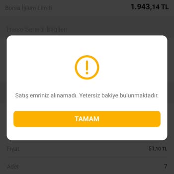 VakıfBank Hisse Satışı İçin Yetersiz Bakiye Uyarısı