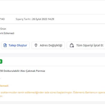 Pazarama İnternet Sitesinden Yapılan Siparişin Gecikmesi Ve Sonrasında İptal Edilmesi