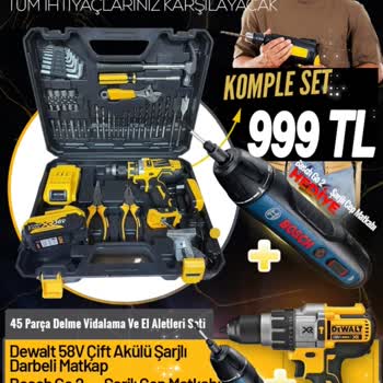 Trend Pazarım Dewalt Şarjlı Çift Akülü Ve Bosch GO 2 Cep Şarjlı Matkap Hediyeli