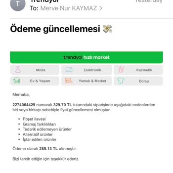 Trendyol Fazla Çekilen Ücret