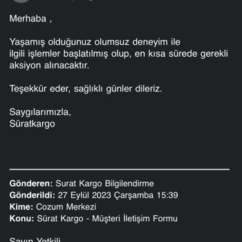 Sürat Kargo Teslim Edilmeyen Kargo Paketi