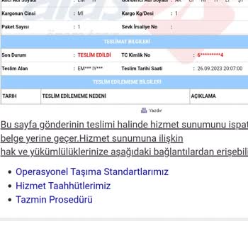 Aras Kargo Teslim Edildi Gösterilen Ürün
