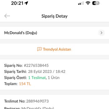 Trendyol Yemek Firmasının Siparişimi Bırakmaması