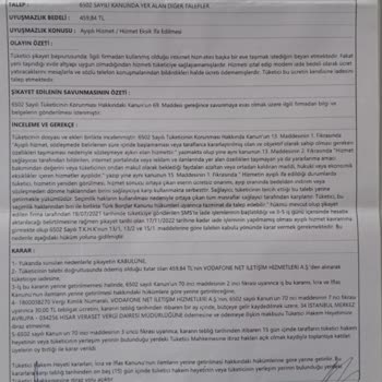 Vodafone Net Şahsıma Ödenmeyen Tutar