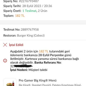 Burger King Cebeci Sipariş Teslimat Sorunu