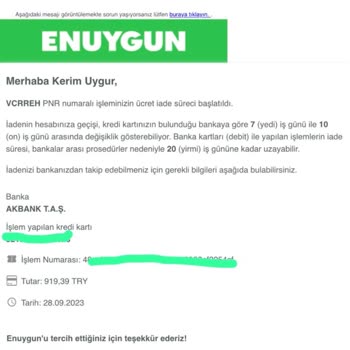 Enuygun.com'dan Aldığım Bileti İade Ederken %65 Kesinti Yaşadım.