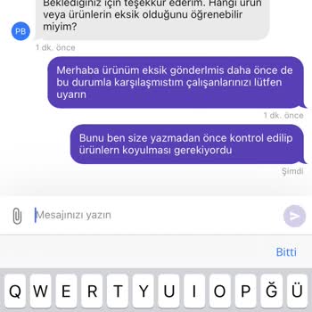 Getir Büyük Eksik Ürün