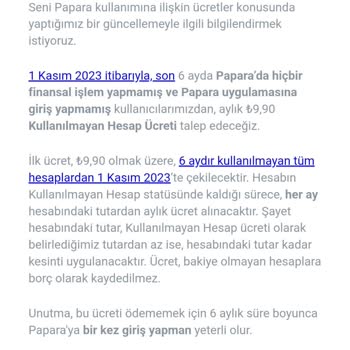 Papara Kullanılmayan Hesap İçin Ücret Talep Ediyor!