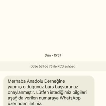 Anadolu Vakfı Anadolu'nun Derneği Tarafından Mesaj Geldi Burs Kazandınız Diye