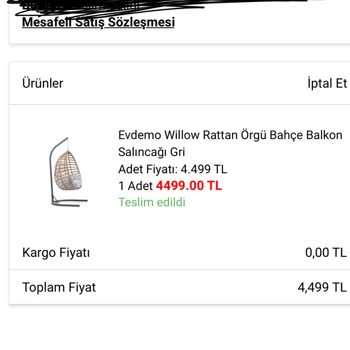 A101 Balkon Salıncağı Teslim Etmeme Ve Ücret İadesi Yapmama Sorunu