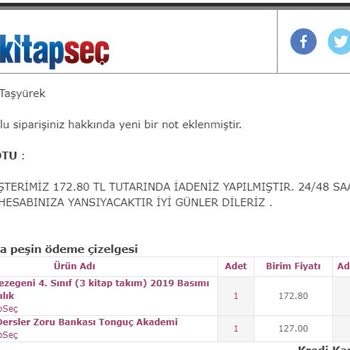 Kitapsec Sipariş İçindeki Bir Ürünü Keyfi Şekilde İptal Ediyor.