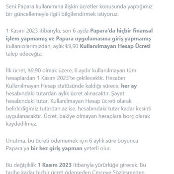 Papara Ücret Talep Ediyor