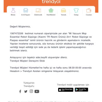 Trendyol Eksik Ürün Gönderdiler