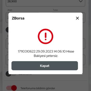 Ziraat Yatırım ZBorsa Hisse Satarken Hesap Bakiyesi Yetersiz Hatası