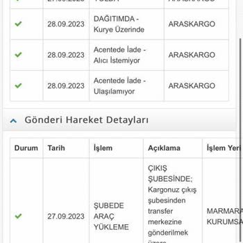 Aras Kargo Güven Şube Teslimatı Hk.