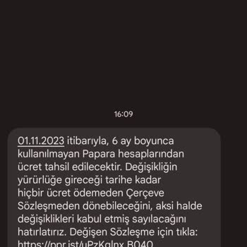 Papara'dan Gelen Ücretlendirme Mesajı