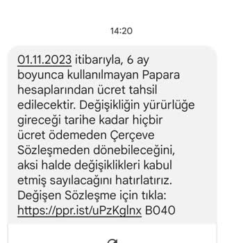 Kapatılan Papara Hesabı İçin Gelen Mesaj