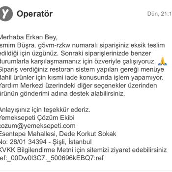 Yemeksepeti Yanlış Ürün Gönderimi Ve İade İşlemi